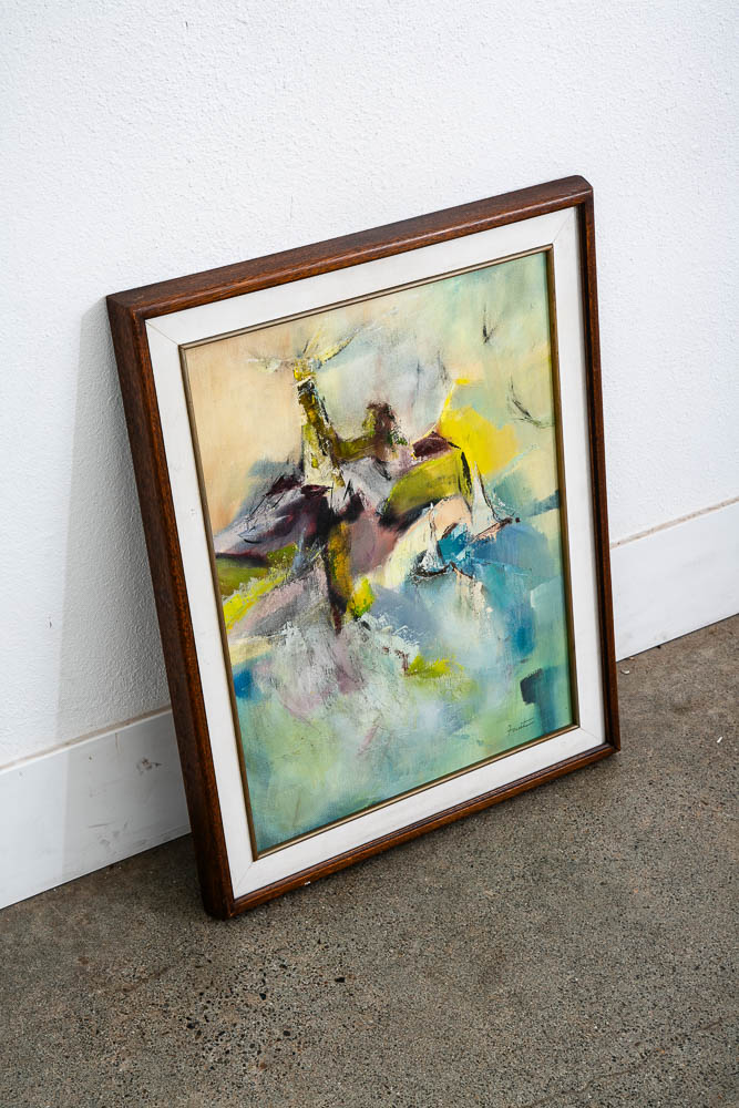 Mid Century Modern Original Painting Green Abstract Expressionism Wanda Faust - Image 6