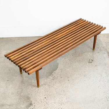 Mid Century Modern Slat Bench Coffee Table Solid Wood Vintage Wood Restored Mcm