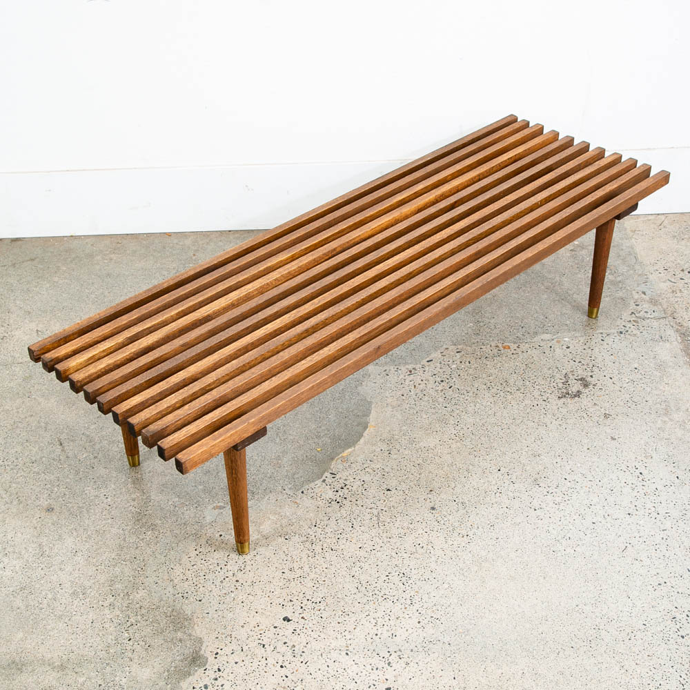 Mid Century Modern Slat Bench Coffee Table Solid Wood Vintage Wood Restored Mcm