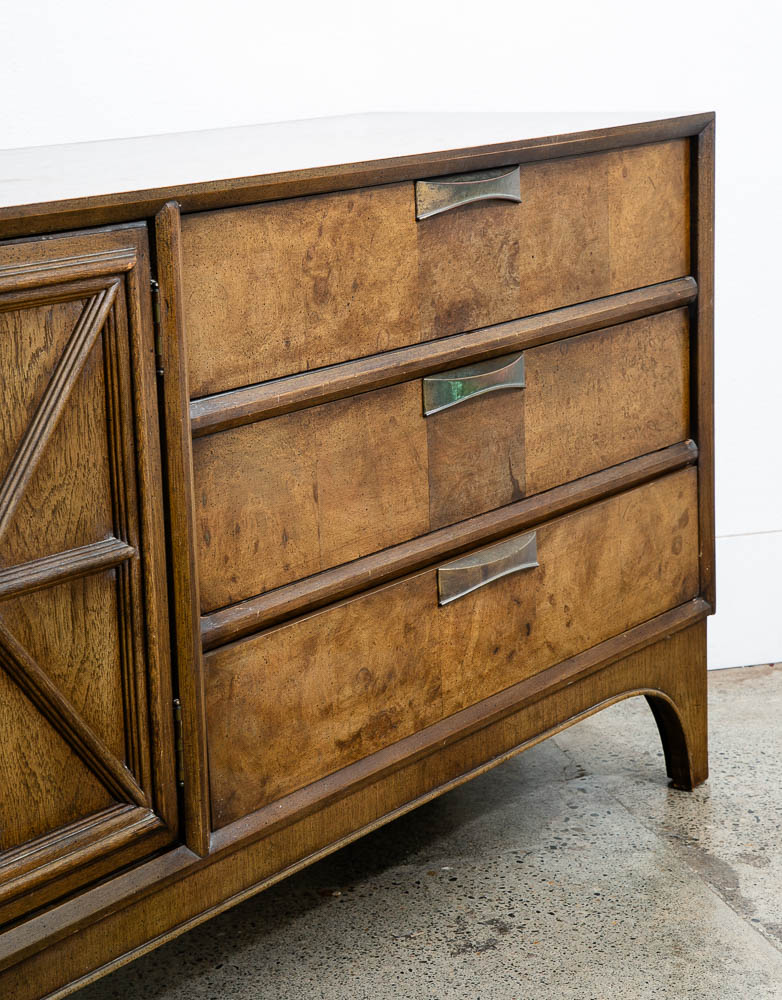 Mid Century Modern Credenza Dresser 6 Drawer Stanley Walnut Mcm Brass Handles - Image 11