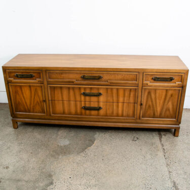 Mid Century Modern Light Walnut and Burelling 9 Drawer Lowboy Dresser by Unagusta