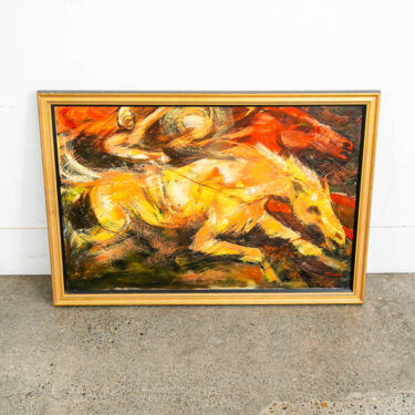 Mid Century Modern Oil Painting Original Art Equestrian Horses Abstract Signed