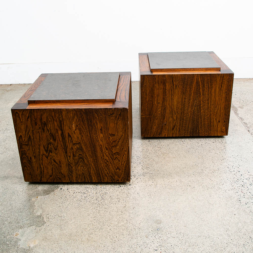 Mid Century Modern Storage Stools Pair Reversible Wood Black Side End Tables Mcm - Image 7