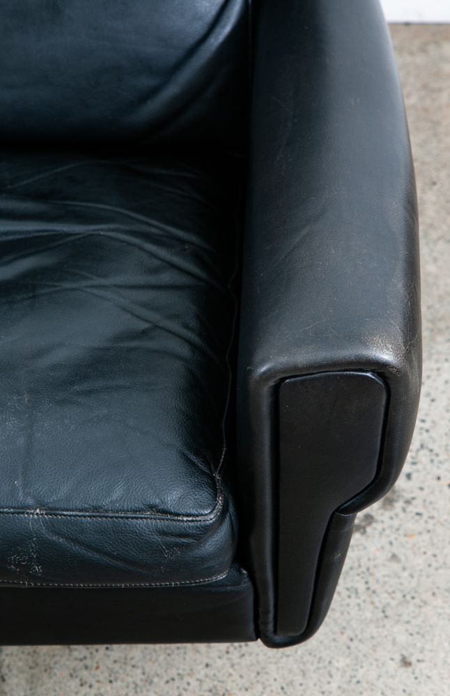 Mid Century Danish Modern Lounge Chair Georg Thams Black Leather Denmark Swivel - Image 8