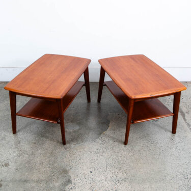 Mid Century Danish Modern Side Tables Teak Set of 2 Denmark Drawers Pair