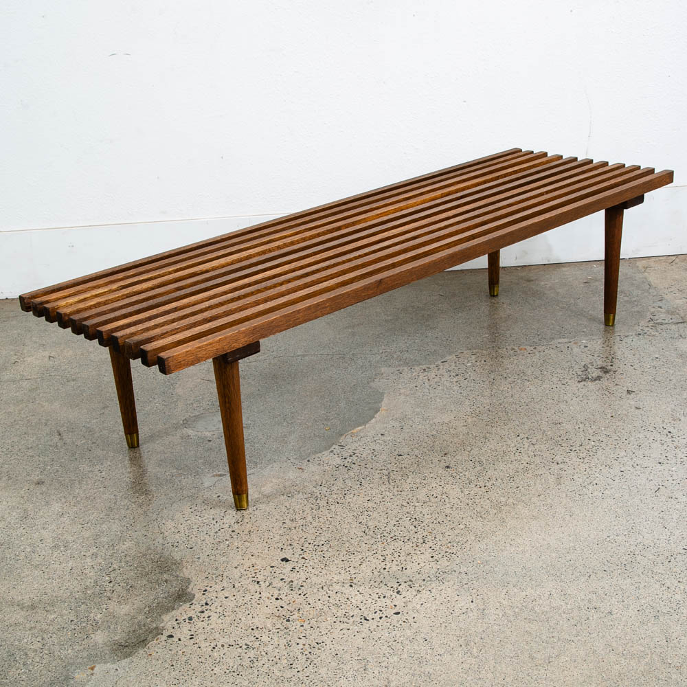 Mid Century Modern Slat Bench Coffee Table Solid Wood Vintage Wood Restored Mcm - Image 4