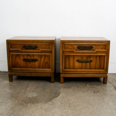 Mid Century Modern American Set of Two Light Walnut Nightstands by Unagusta 2 Drawer