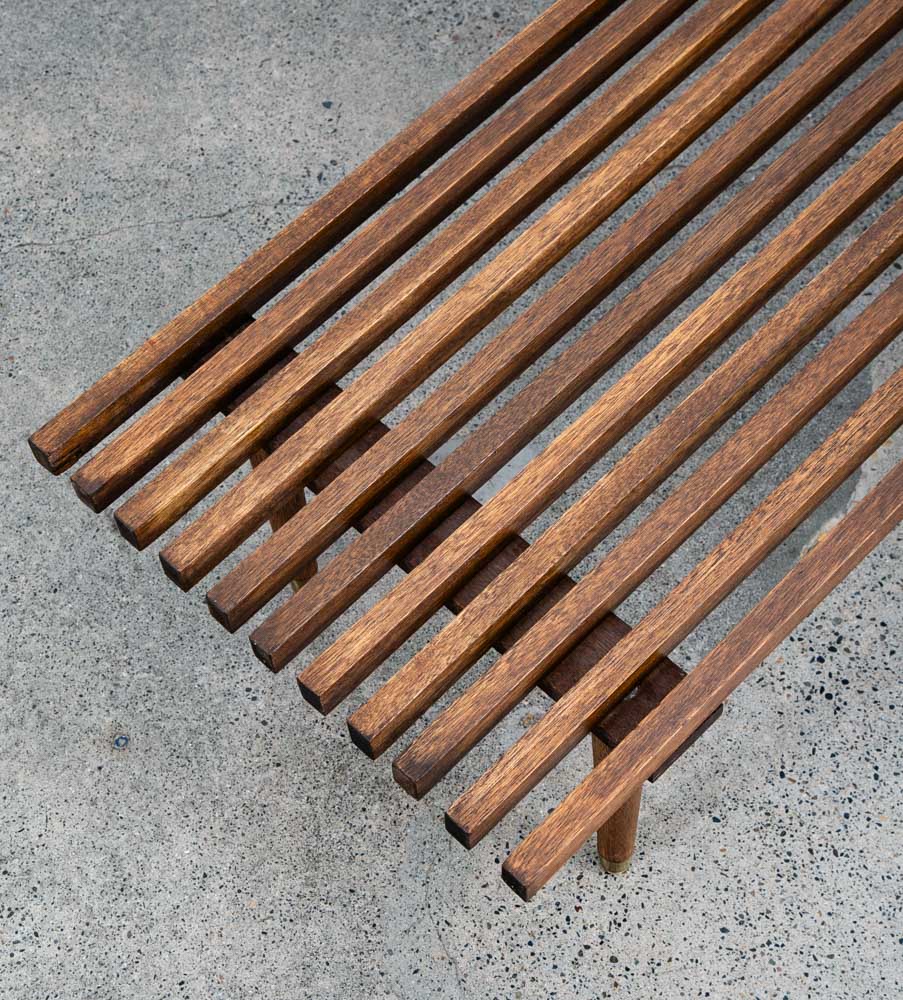 Mid Century Modern Slat Bench Coffee Table Solid Wood Vintage Wood Restored Mcm - Image 12
