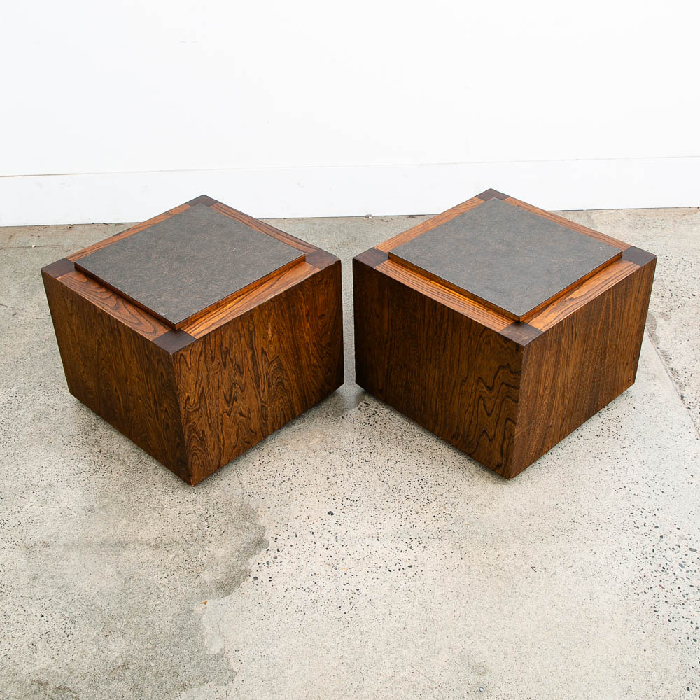 Mid Century Modern Storage Stools Pair Reversible Wood Black Side End Tables Mcm - Image 2