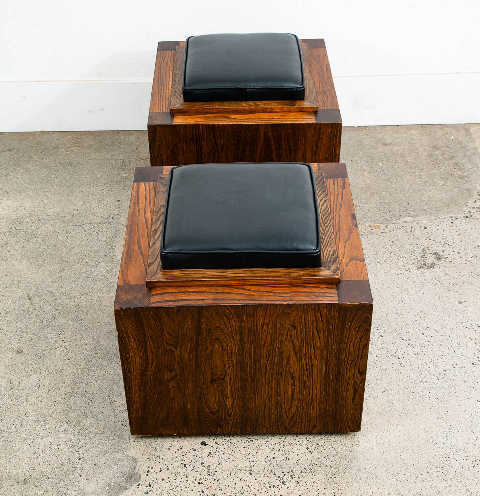 Mid Century Modern Storage Stools Pair Reversible Wood Black Side End Tables Mcm - Image 6