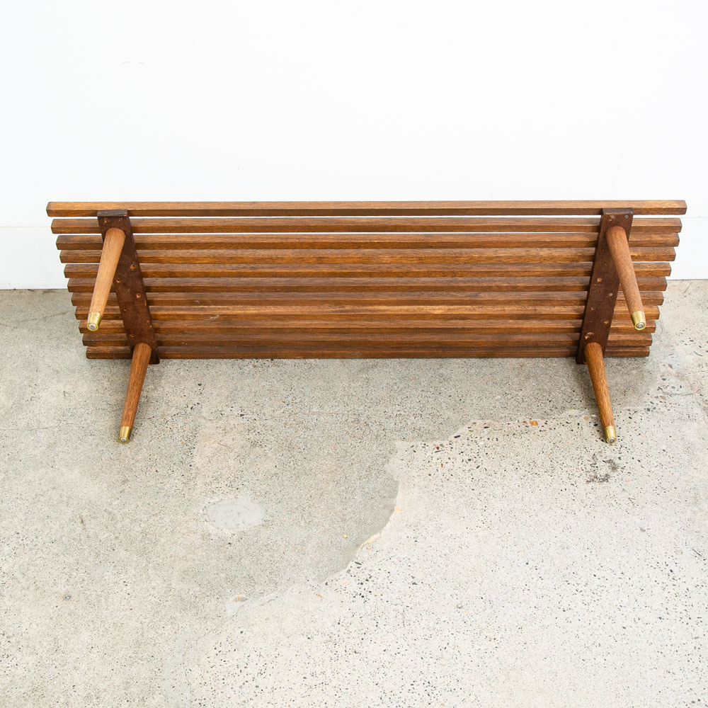 Mid Century Modern Slat Bench Coffee Table Solid Wood Vintage Wood Restored Mcm - Image 5