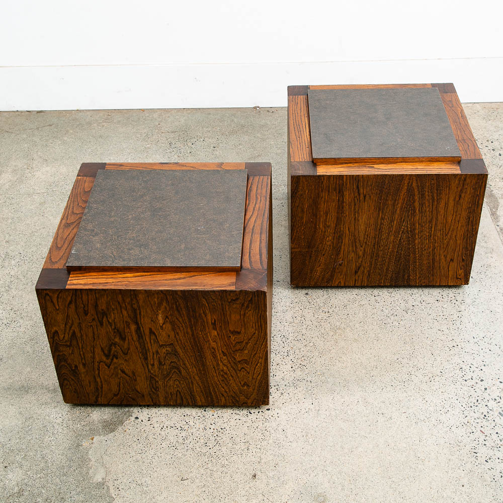 Mid Century Modern Storage Stools Pair Reversible Wood Black Side End Tables Mcm - Image 5