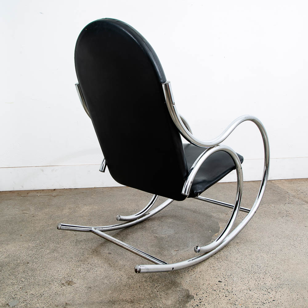 Mid Century Modern Rocking Chair Chrome Rocker Black Metal Silver Vintage 1960s - Image 5
