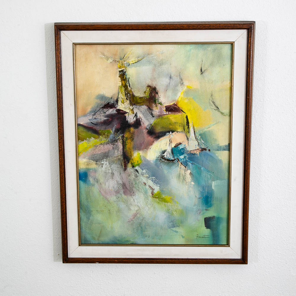 Mid Century Modern Original Painting Green Abstract Expressionism Wanda Faust