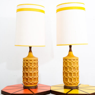 Mid Century Modern Lamp Set Table Light lighting Yellow Geometrical Pair Two Mcm