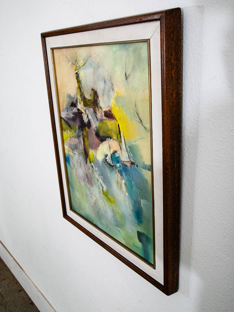 Mid Century Modern Original Painting Green Abstract Expressionism Wanda Faust - Image 2