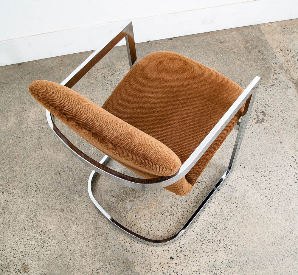 Mid Century Modern Lounge Chair Armchair Brown Textured Fabric Chrome Vintage - Image 9