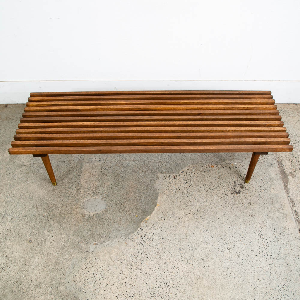 Mid Century Modern Slat Bench Coffee Table Solid Wood Vintage Wood Restored Mcm - Image 10