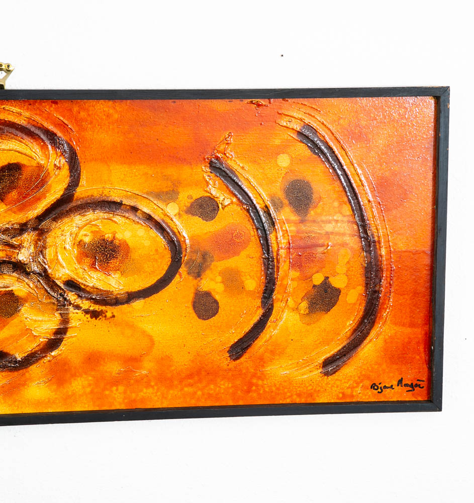 Mid Century Modern Original Painting Art Abstract Expressionism Orange Yellow - Image 7
