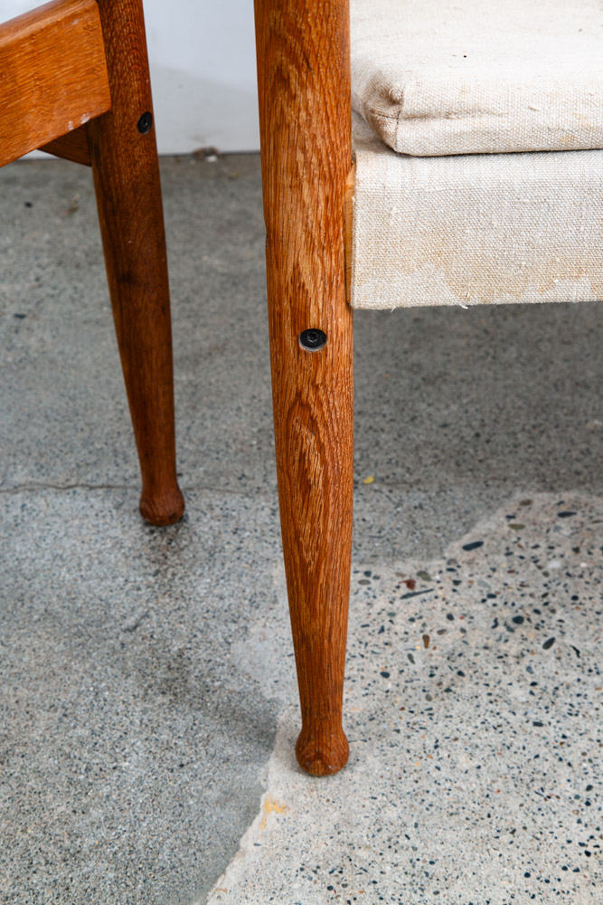 Mid Century Danish Modern lounge Chairs Safari Tan White Oak Arm Pair Set Two - Image 9