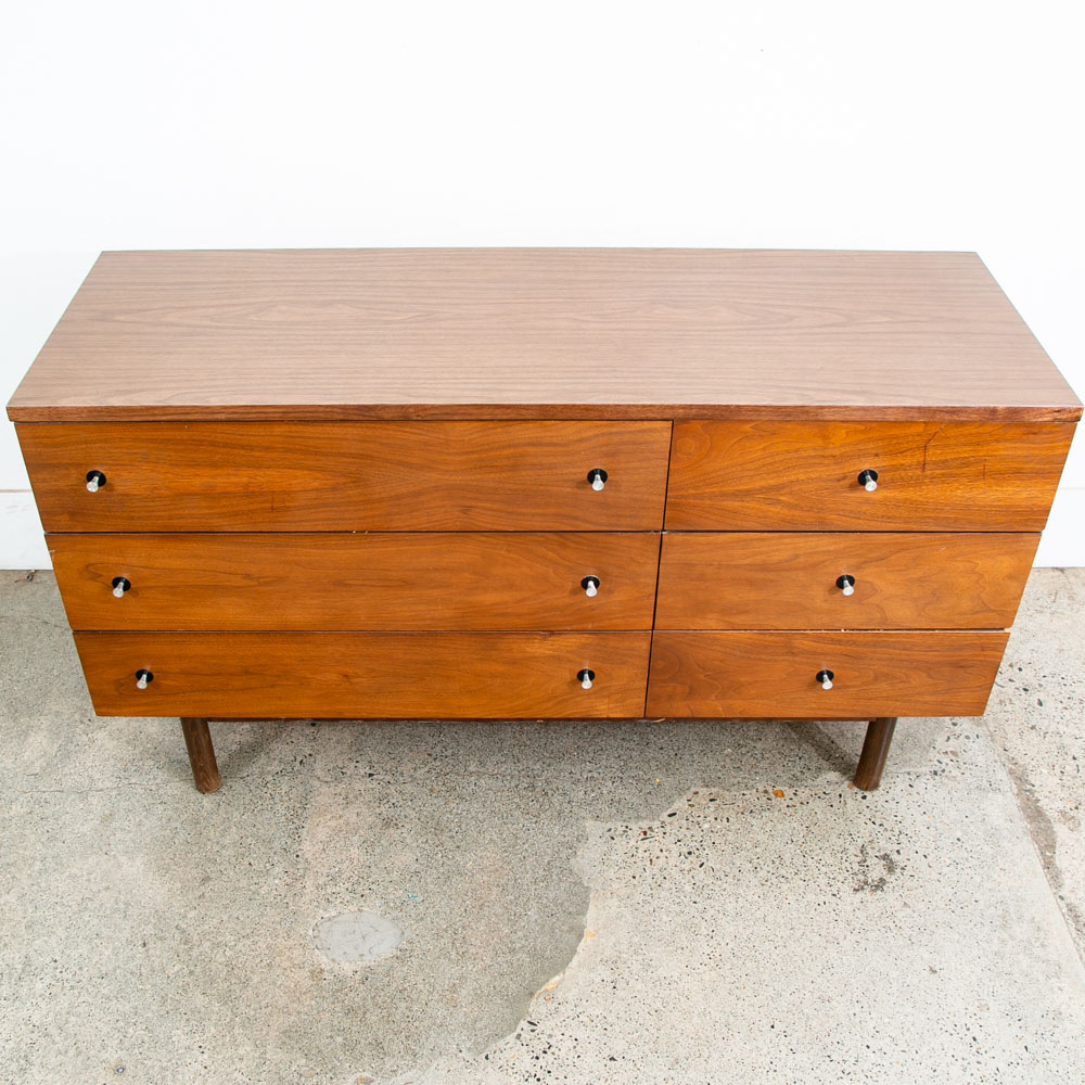 Mid Century Modern Credenza Dresser 6 Drawer Stanley Walnut Mcm Metal Handles - Image 7