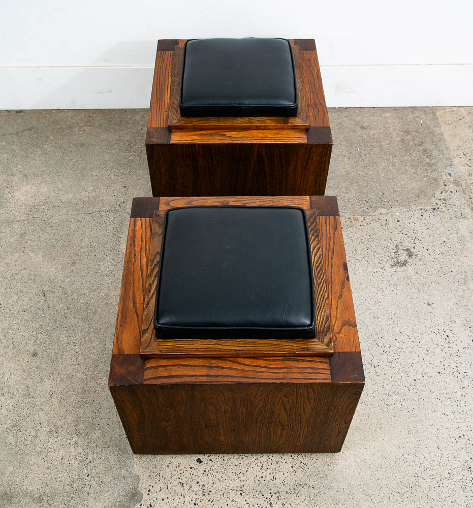 Mid Century Modern Storage Stools Pair Reversible Wood Black Side End Tables Mcm - Image 8