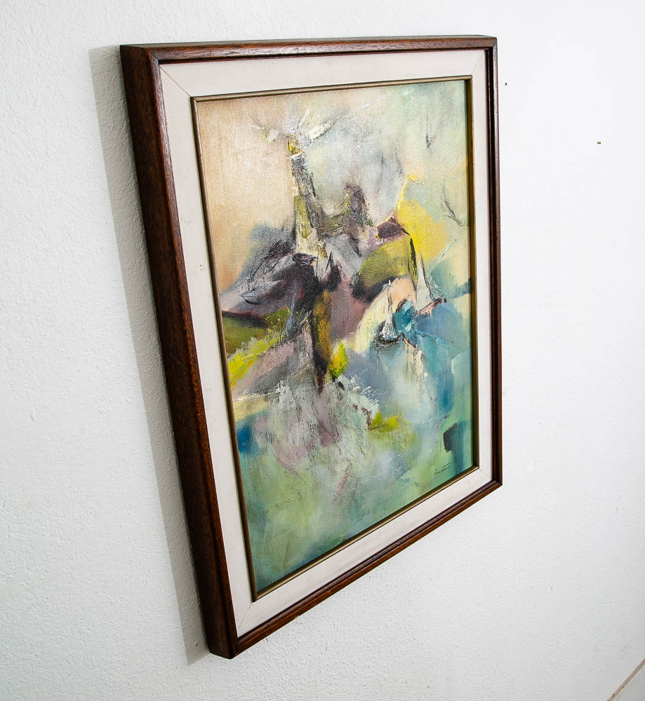 Mid Century Modern Original Painting Green Abstract Expressionism Wanda Faust - Image 3