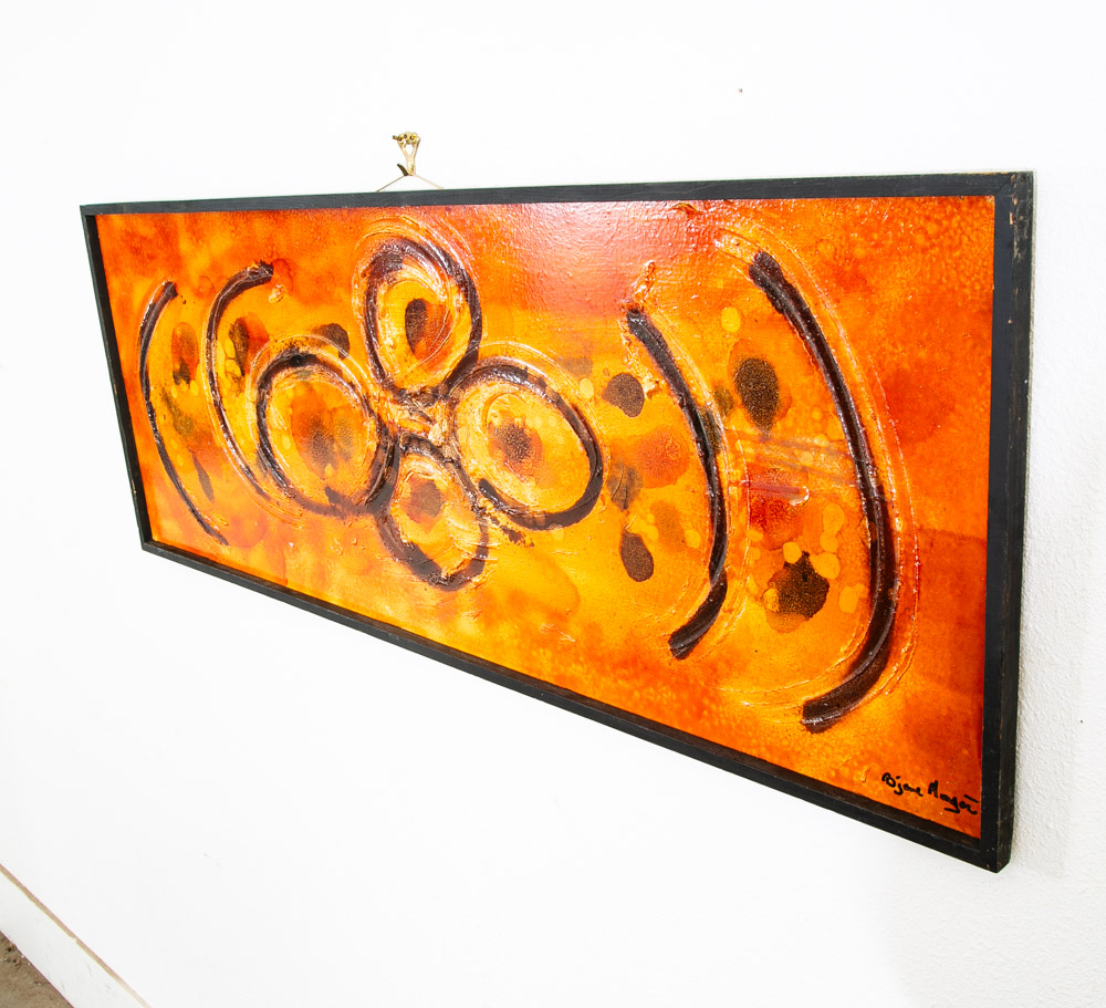 Mid Century Modern Original Painting Art Abstract Expressionism Orange Yellow - Image 3