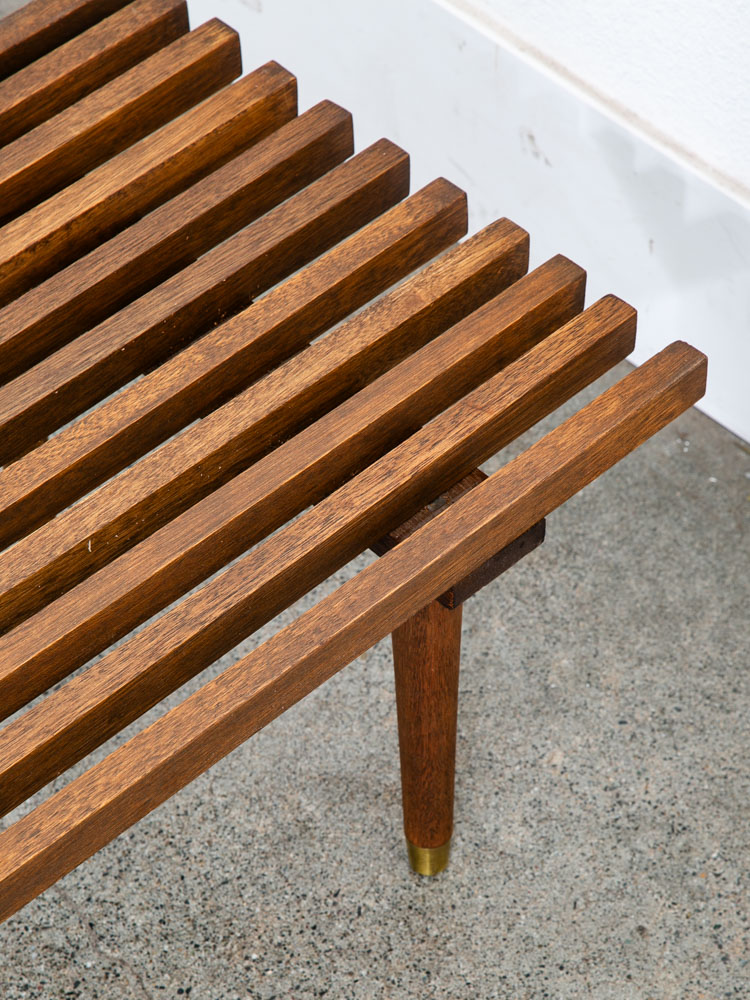 Mid Century Modern Slat Bench Coffee Table Solid Wood Vintage Wood Restored Mcm - Image 9