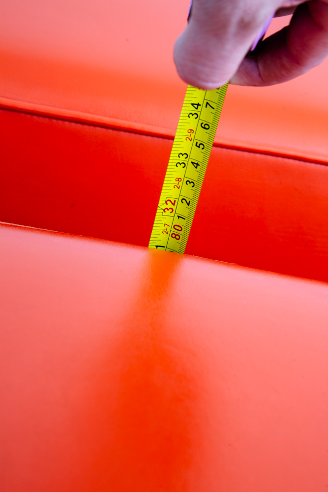 Mid Century Modern Bar Stools Set 3 Orange Square Vintage Brass Wood1970s 32" 3 - Image 5