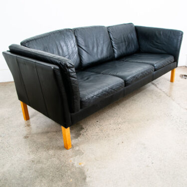 Mid Century Danish Modern Sofa Couch 3 Seat Denmark Leather Black Settee Vintage