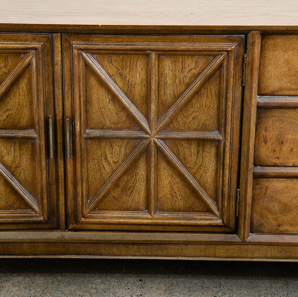 Mid Century Modern Credenza Dresser 6 Drawer Stanley Walnut Mcm Brass Handles - Image 8