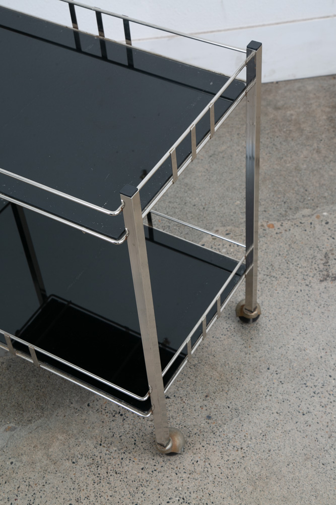 Mid Century Danish Modern Serving Cart Trolley Rolling Bar Glass Chrome Serving - Image 7