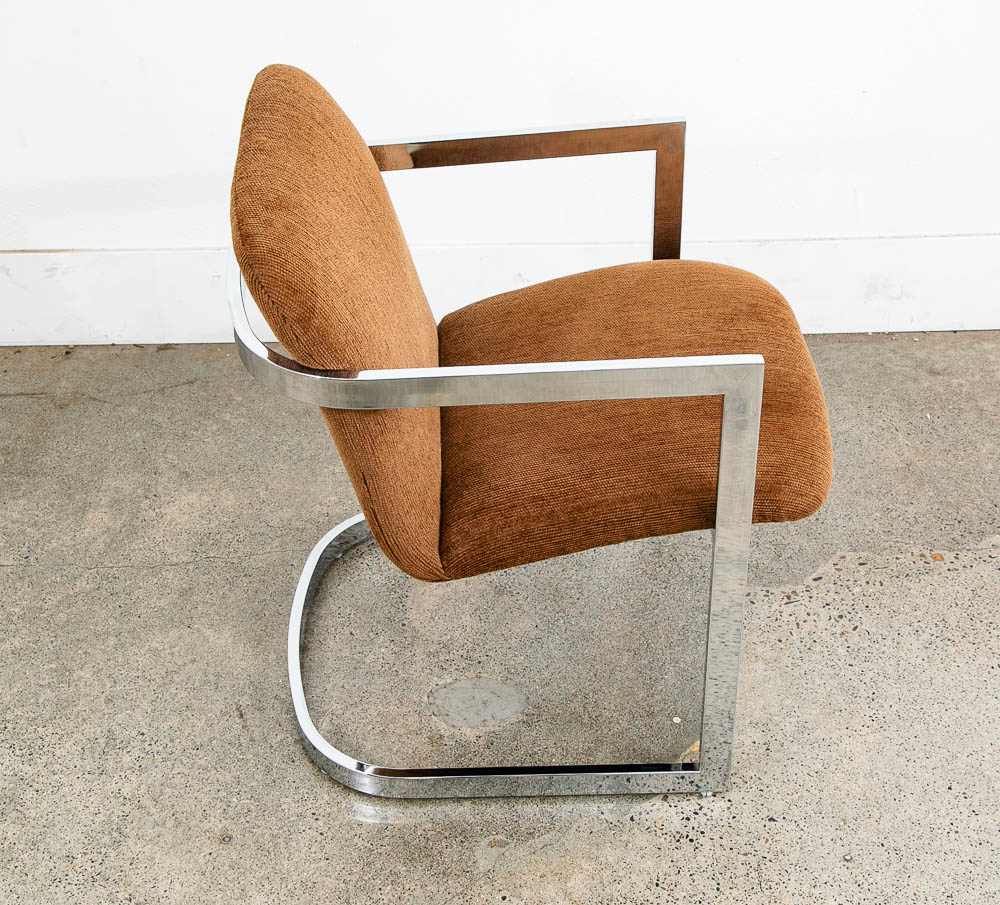 Mid Century Modern Lounge Chair Armchair Brown Textured Fabric Chrome Vintage - Image 12