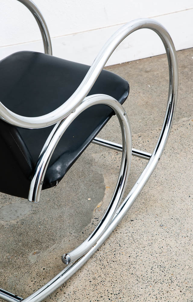 Mid Century Modern Rocking Chair Chrome Rocker Black Metal Silver Vintage 1960s - Image 10