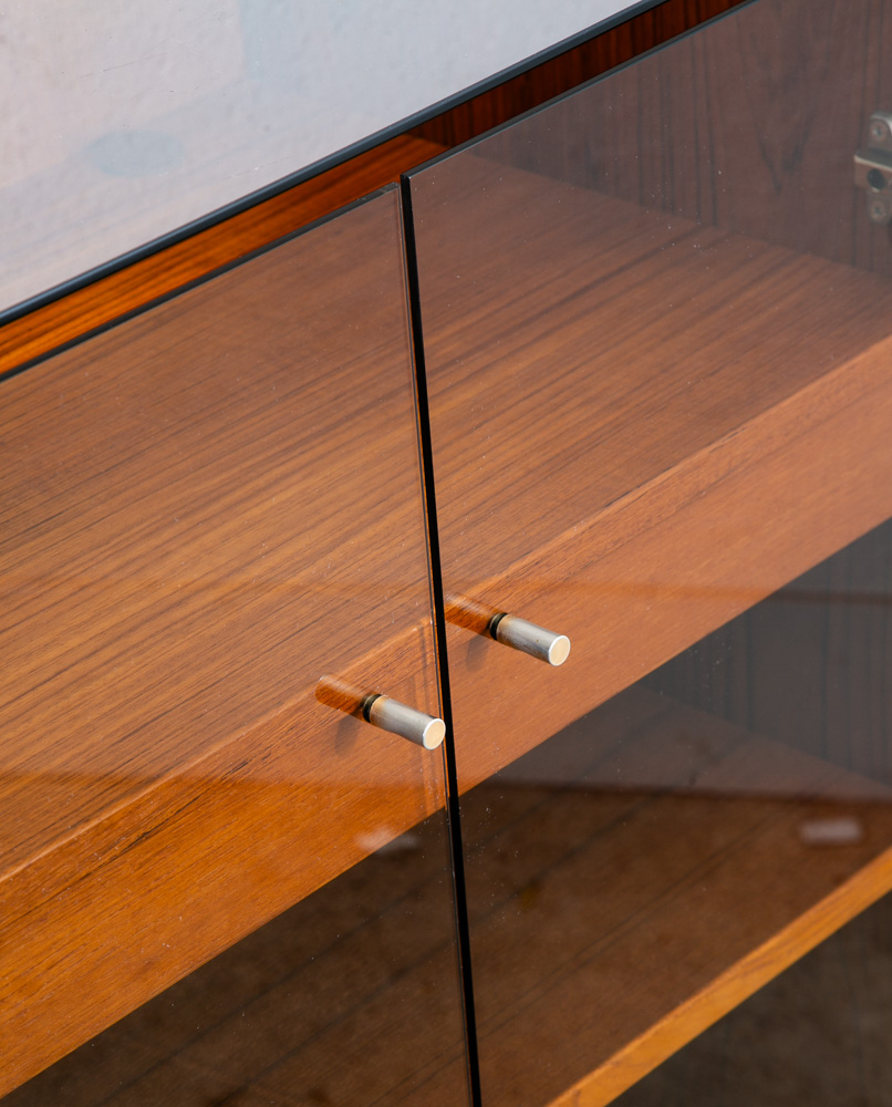 Mid Century Modern Stereo Storage Cabinet Teak Smoked Glass Hifi Audio Mcm Brass - Image 8