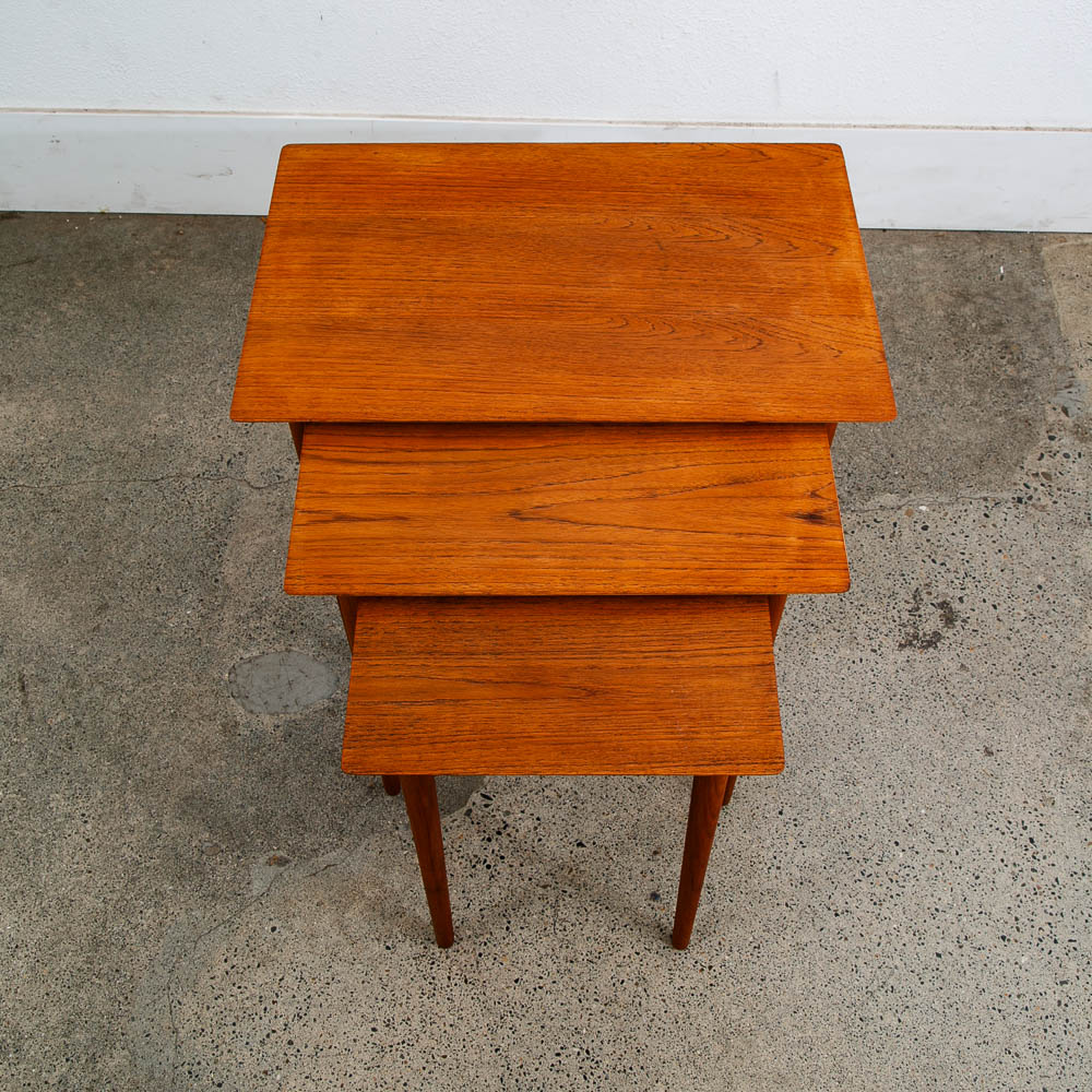 Mid Century Danish Modern Nesting Tables GP Mobilia Teak Set 3 Denmark Mcm Side - Image 2