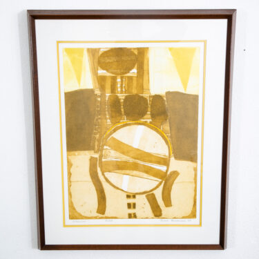 Mid Century Modern Art Print Etching John Brunsdon Brown Yellow Signed 27x34