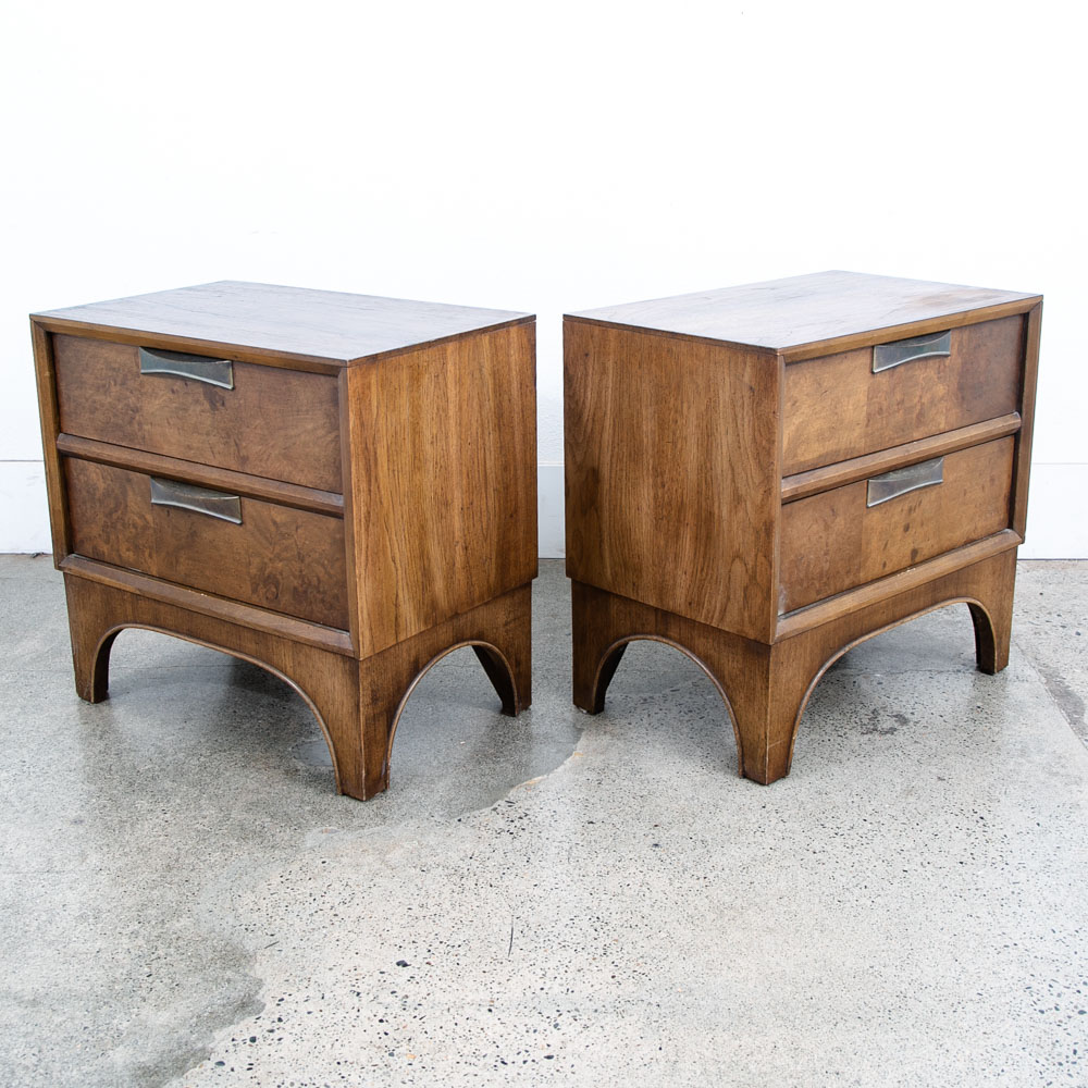 Mid Century Modern Nightstands End Table Side Wood Stanley 2 Drawer Vintage Mcm - Image 5