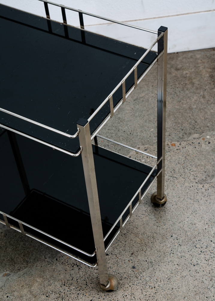 Mid Century Danish Modern Serving Cart Trolley Rolling Bar Glass Chrome Serving - Image 8