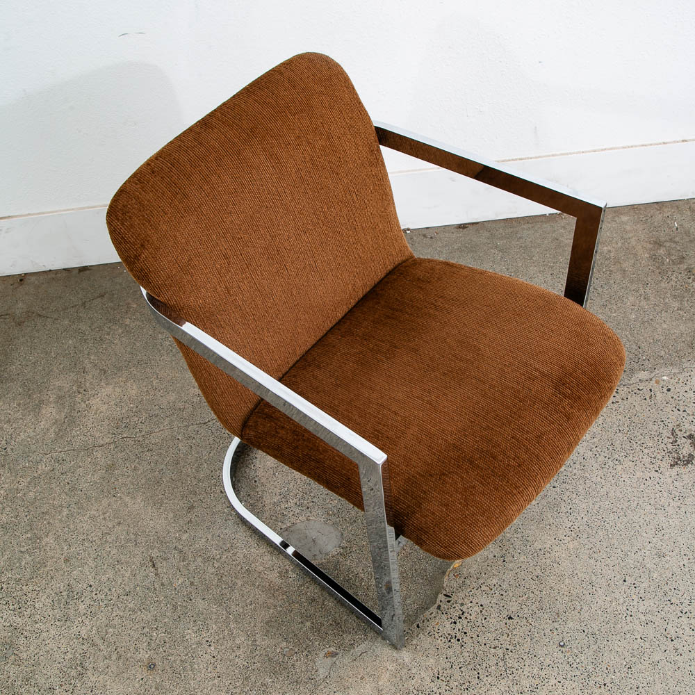 Mid Century Modern Lounge Chair Armchair Brown Textured Fabric Chrome Vintage - Image 11