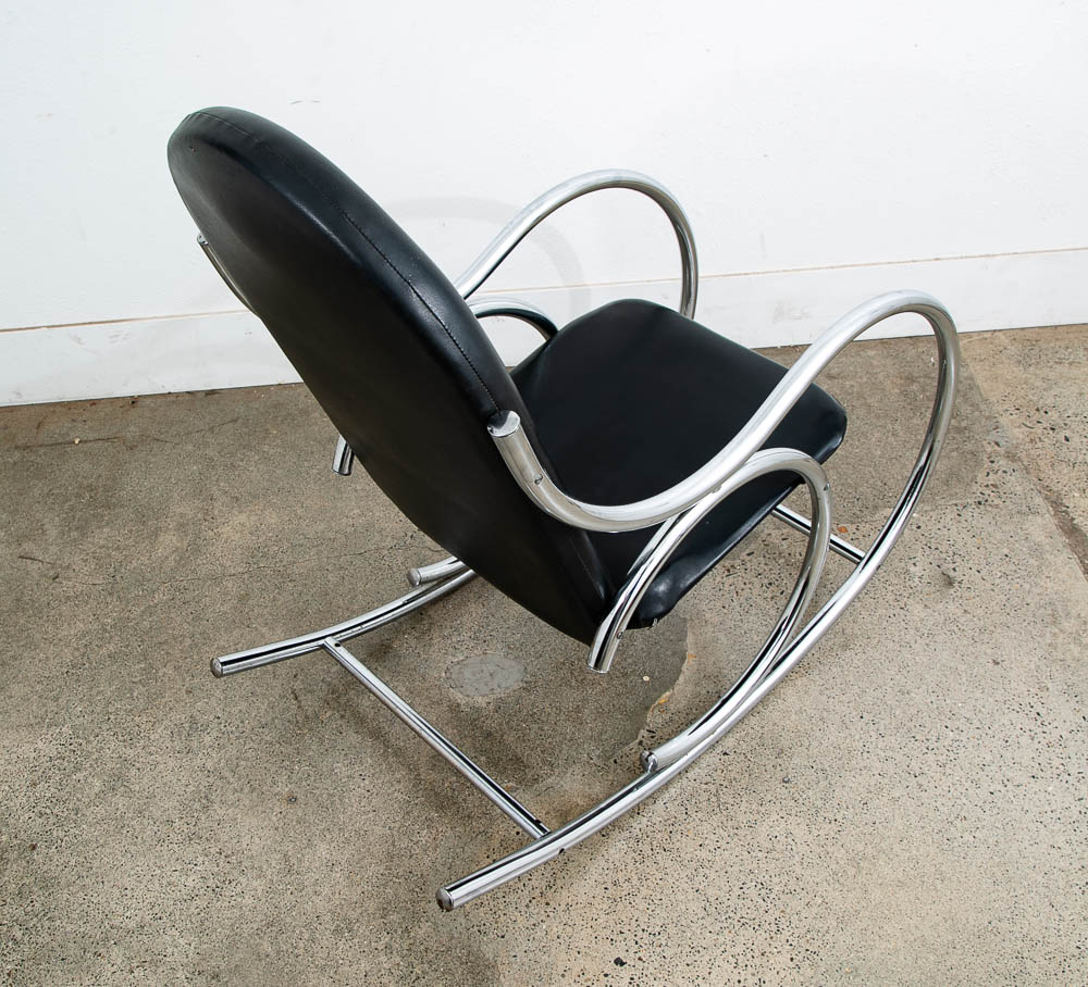 Mid Century Modern Rocking Chair Chrome Rocker Black Metal Silver Vintage 1960s - Image 11