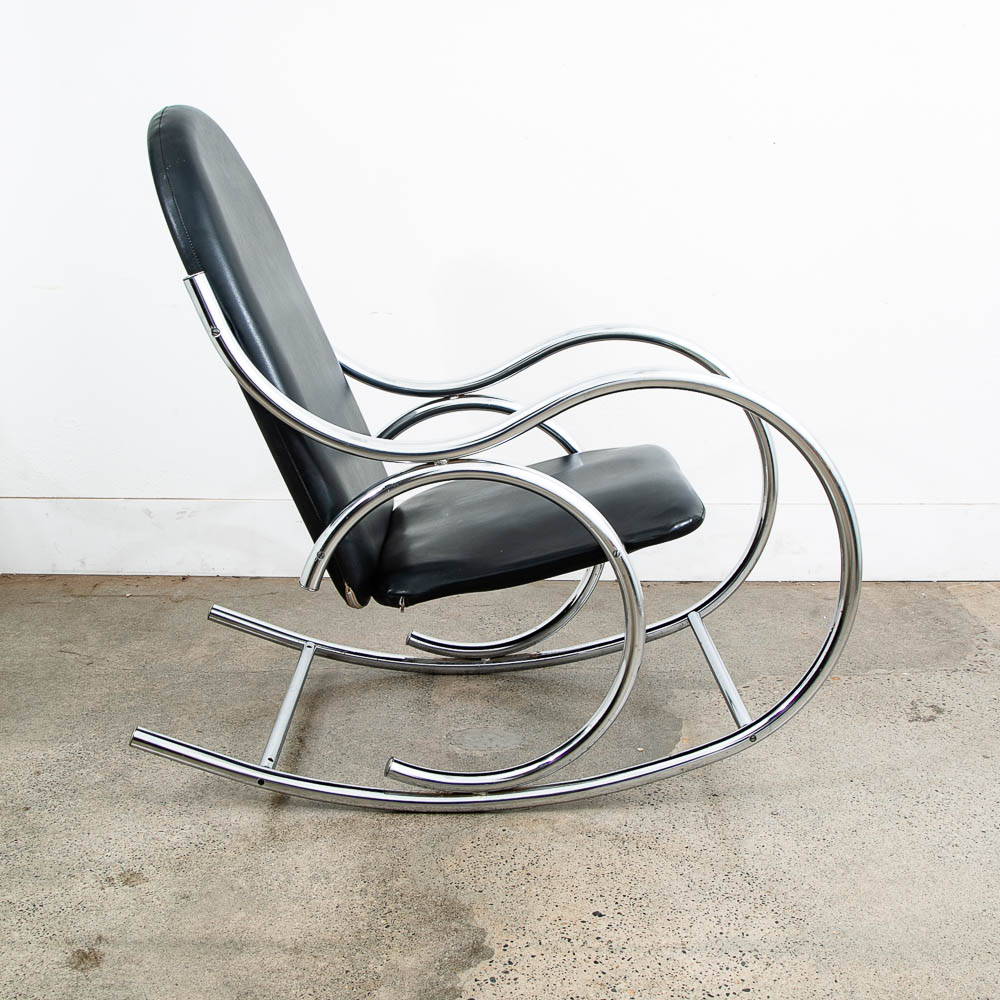 Mid Century Modern Rocking Chair Chrome Rocker Black Metal Silver Vintage 1960s - Image 3