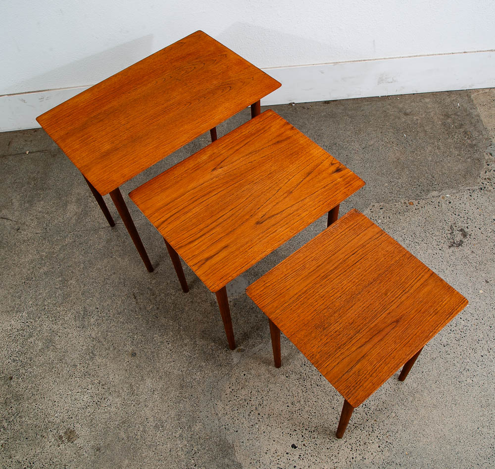 Mid Century Danish Modern Nesting Tables GP Mobilia Teak Set 3 Denmark Mcm Side - Image 4