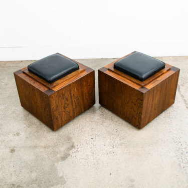 Mid Century Modern Storage Stools Pair Reversible Wood Black Side End Tables Mcm