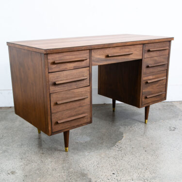Mid Century Modern Desk Executive Walnut 8 Drawers Restored Mcm Vintage Danish