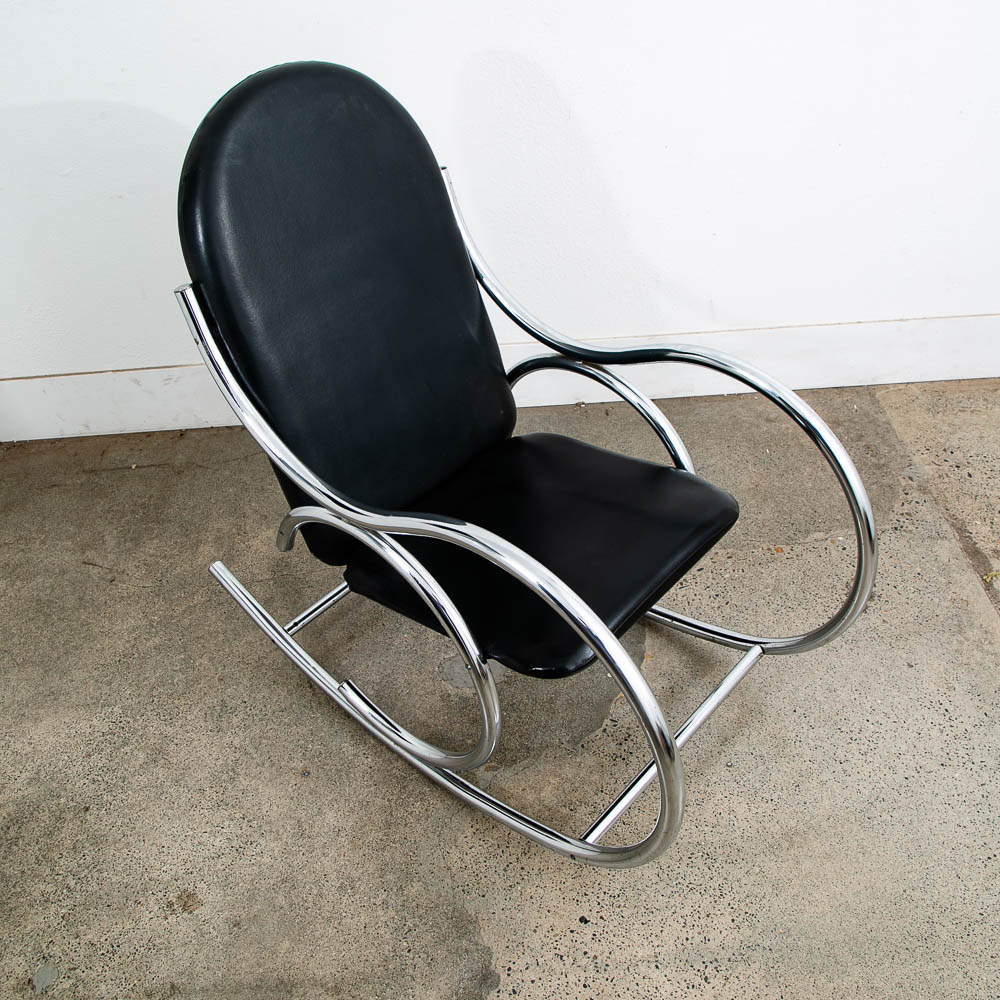 Mid Century Modern Rocking Chair Chrome Rocker Black Metal Silver Vintage 1960s - Image 7