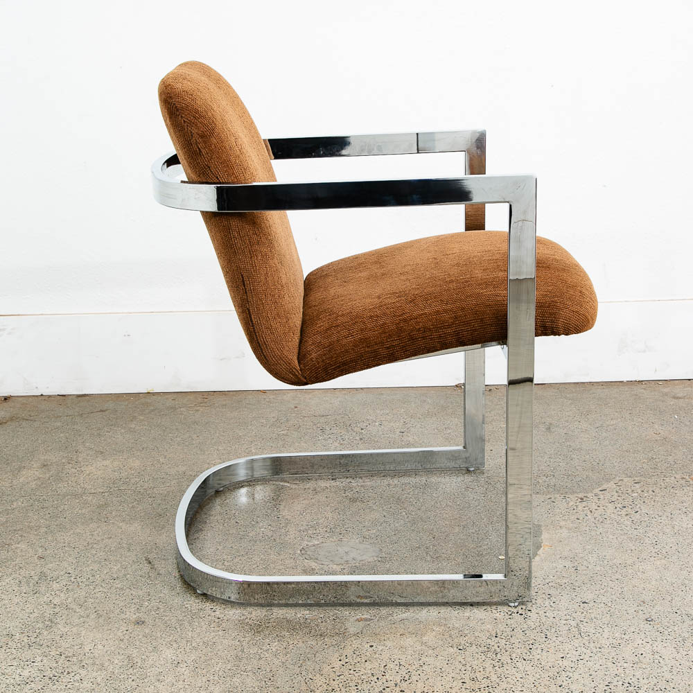 Mid Century Modern Lounge Chair Armchair Brown Textured Fabric Chrome Vintage - Image 2