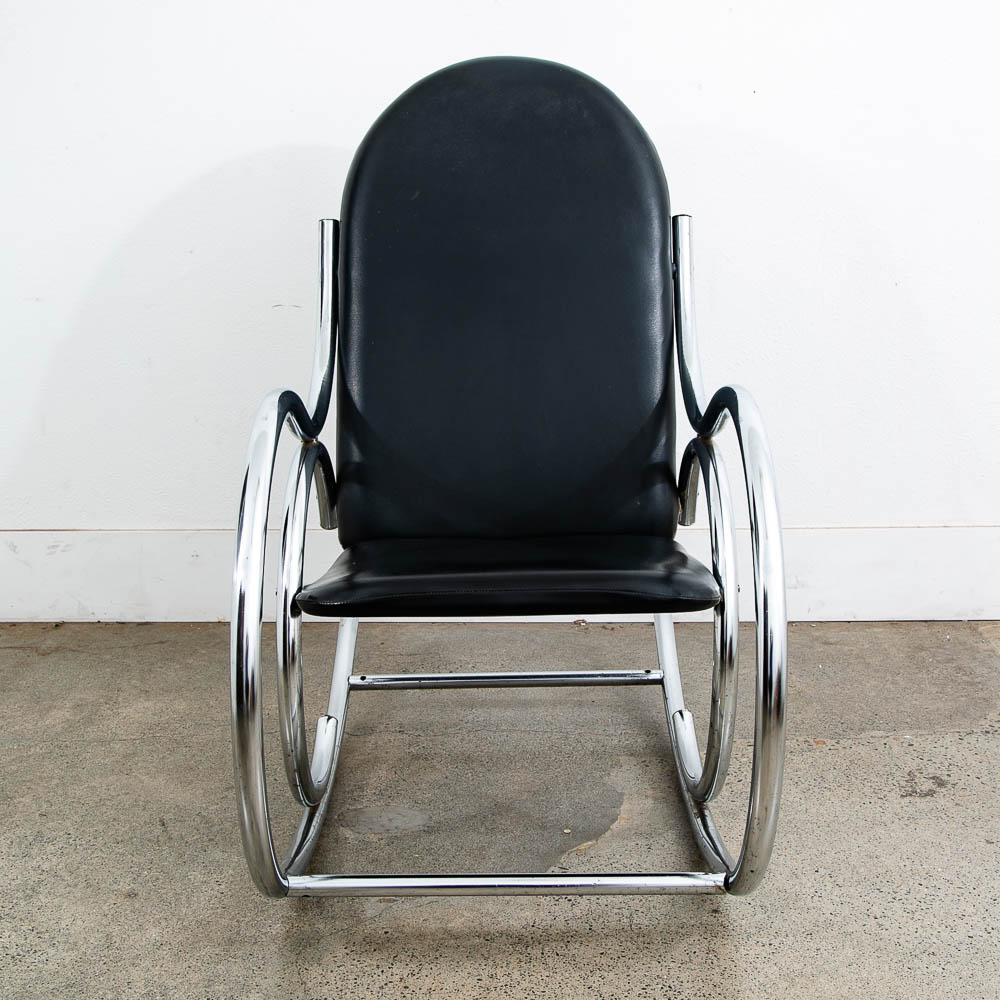 Mid Century Modern Rocking Chair Chrome Rocker Black Metal Silver Vintage 1960s - Image 4