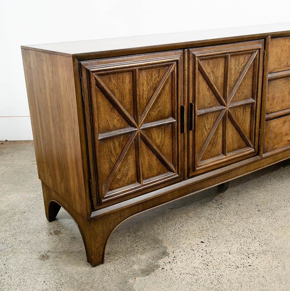 Mid Century Modern Credenza Dresser 6 Drawer Stanley Walnut Mcm Brass Handles - Image 12